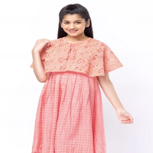 Pink Embroidered Linen Party Frock